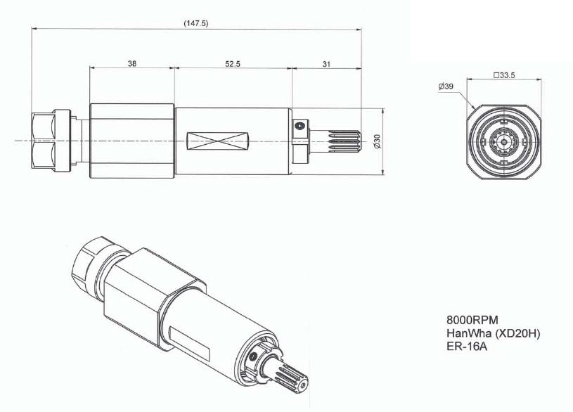 Cross Drilling-Milling unit ER16A for NANWHA XD20H/XD26H, Reference code: HWX246100